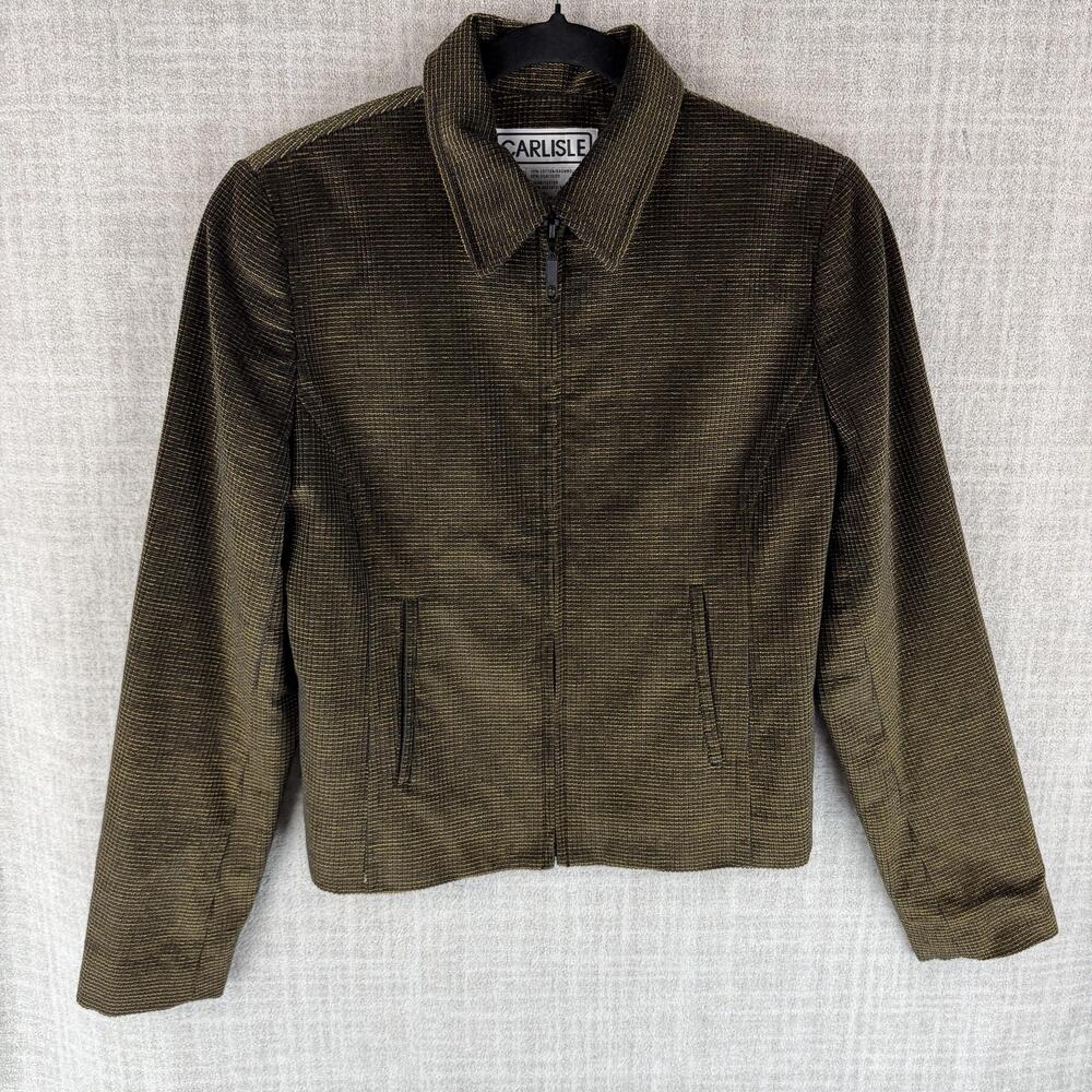 Carlisle Jacket Womens 0 Green Collared Lined Full Zip Pockets Tweed Short